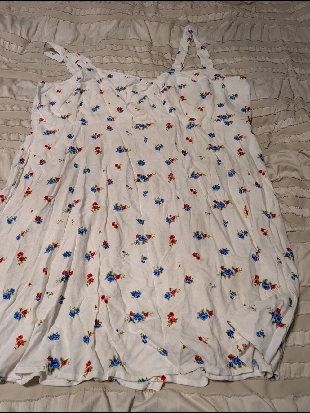 Old Navy White Floral Dress with Blue and Red Blooms